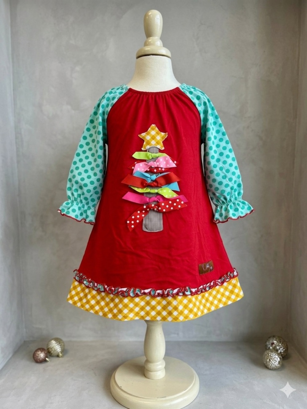 Millie Jay Christmas Tree Bow Dress | Size 5 | Boutique Holiday Long Sleeve